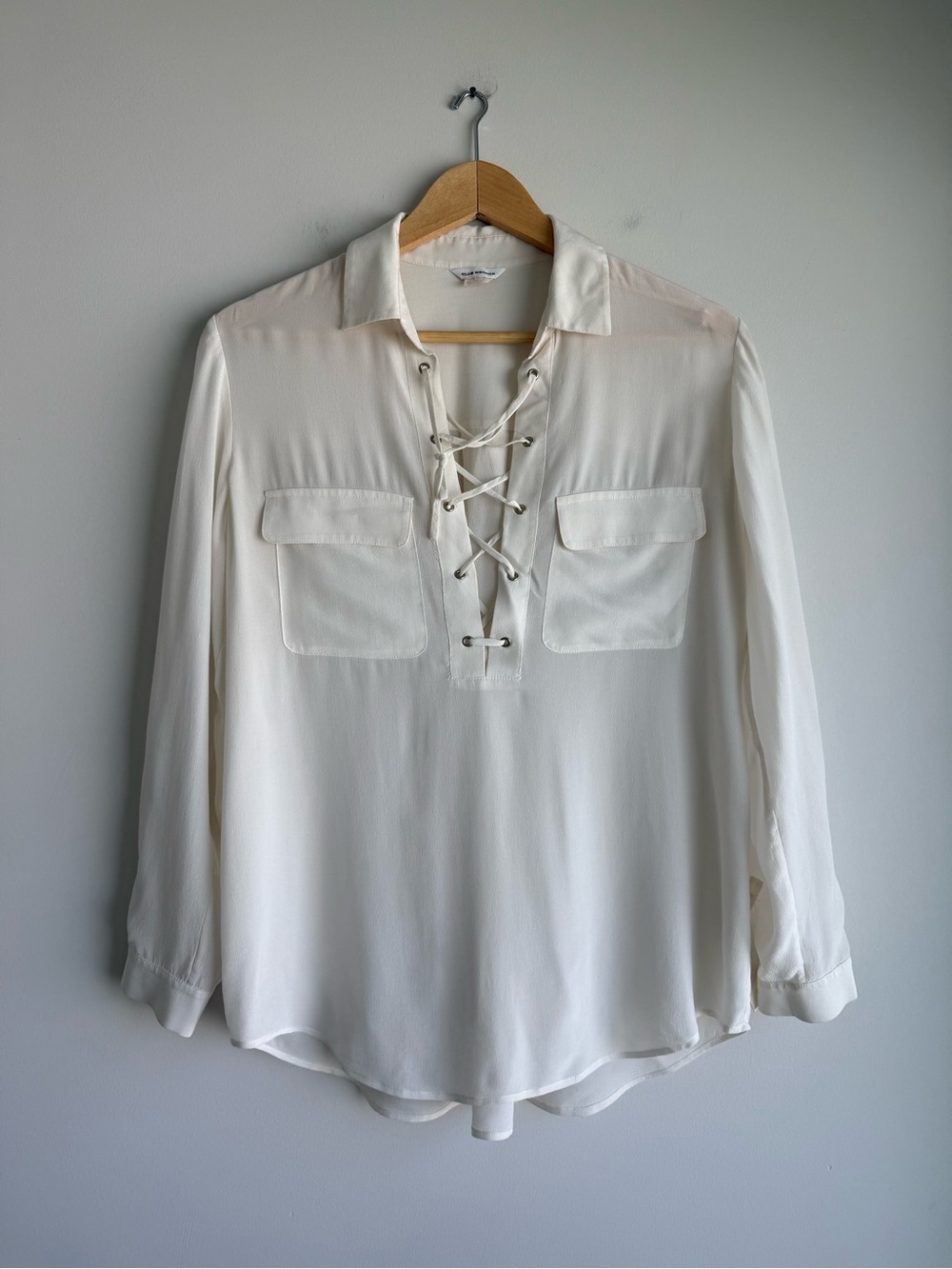 Club Monaco 100% Silk Lace Up Blouse Ivory Small